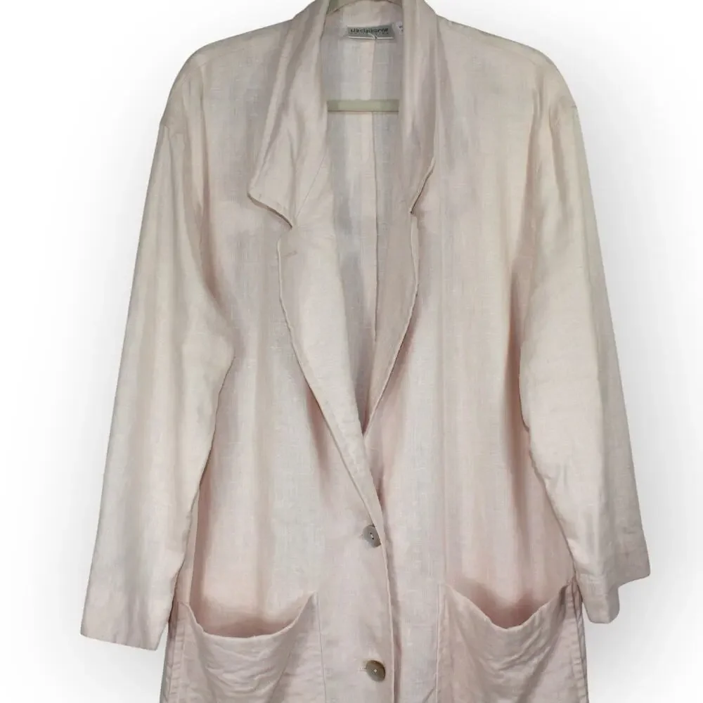 Medium Vintage Linen Duster PalePink 80s Oversize LizClaiborne Midi Jacket - Picture 4 of 16